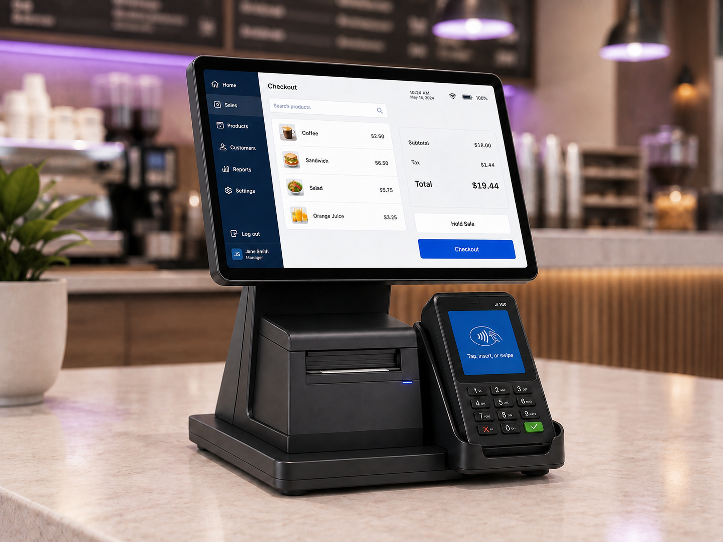 Counter POS terminal with handheld ordering device